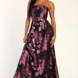 Lulu's Strapless Black and Purple Floral Dress